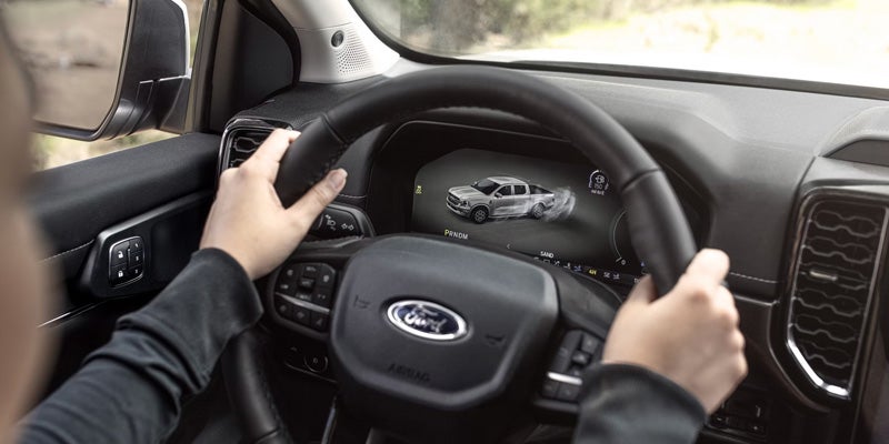 Steering wheel and digital instrument display inside a 2026 Ford Ranger